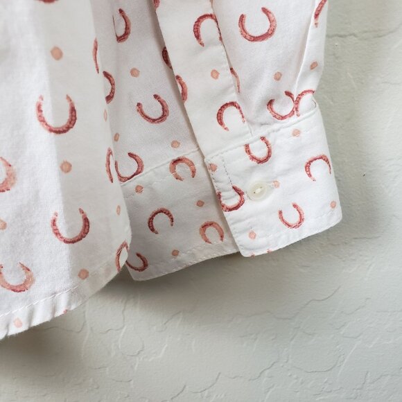 Style & Co Horseshoe Print Cotton Button Up Top White Size XL Equestrian Western - Picture 10 of 12
